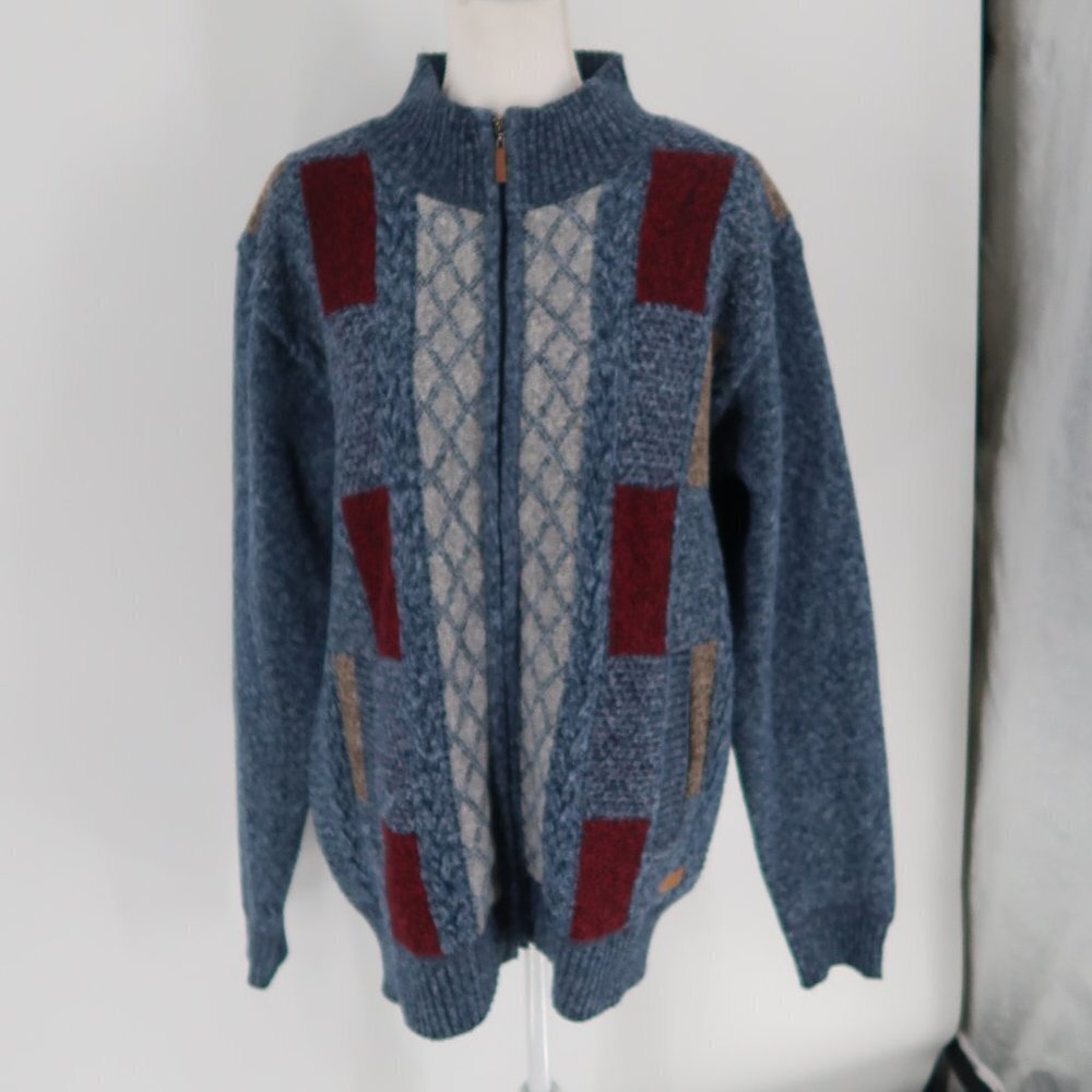 USICON Men's Full Zip Grandpa Type Sweater with Elbow Patches Size Large